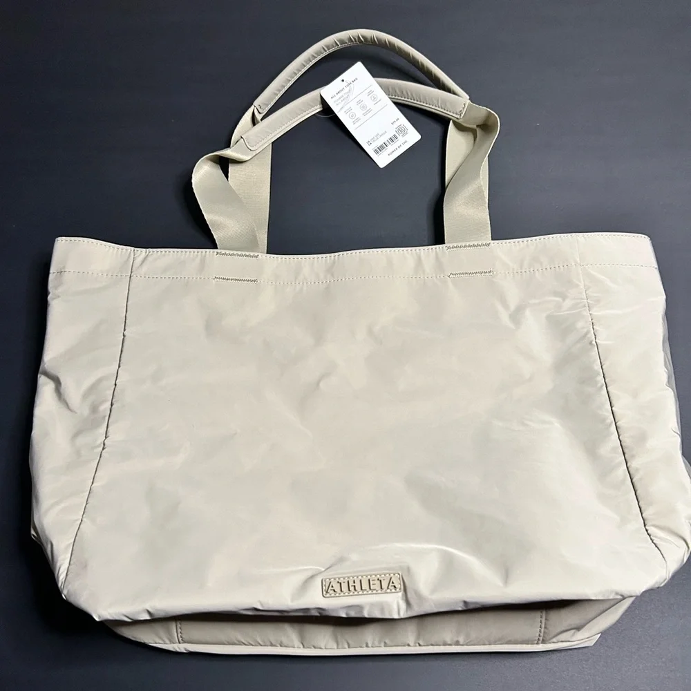 Athleta All About Tote Bag NWT Beige Recycled Water-Repellent Gym Travel Tote - Picture 1 of 4